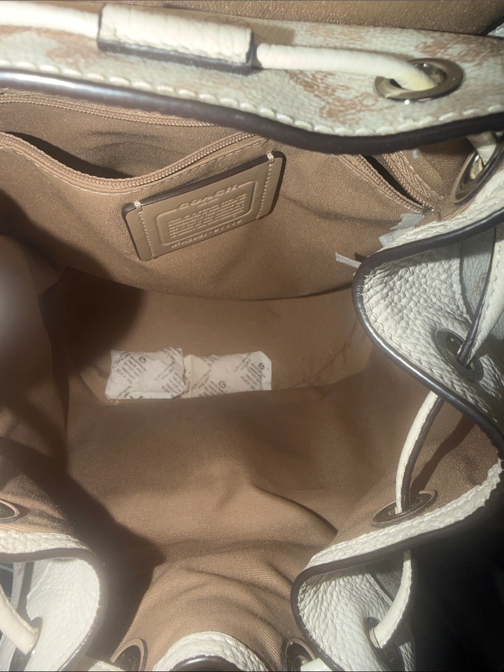 Coach Signature Print Cream Backpack - Picture 5 of 8